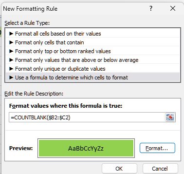 COUNTBLANK Function in Microsoft Excel