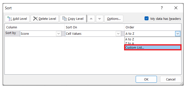 Custom Sorting in Excel