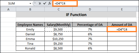DA calculation formula in Excel