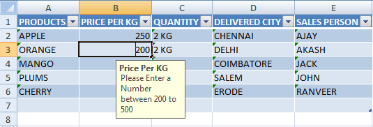Data Entry in Excel