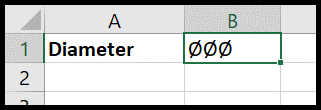 Diameter Symbol in Microsoft Excel