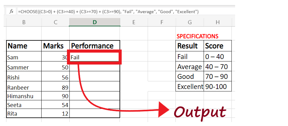 Excel Choose Function Javatpoint