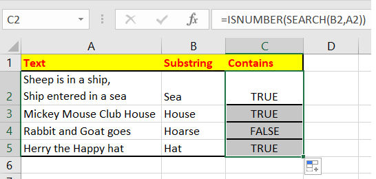 Excel Contains Function