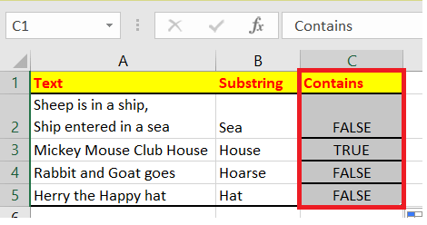 Excel Contains Function