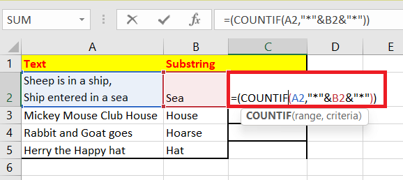 Excel Contains Function