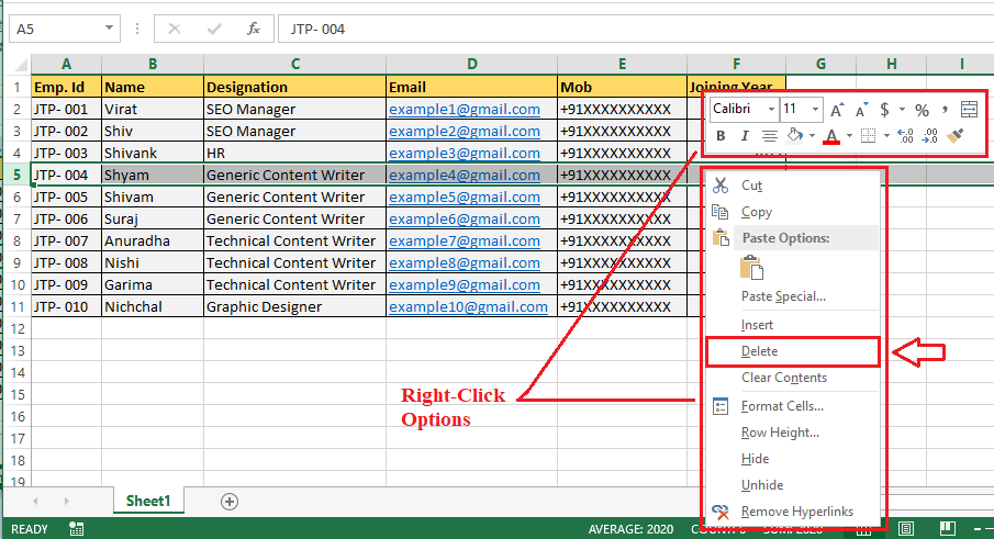 Excel Delete Row Shortcut