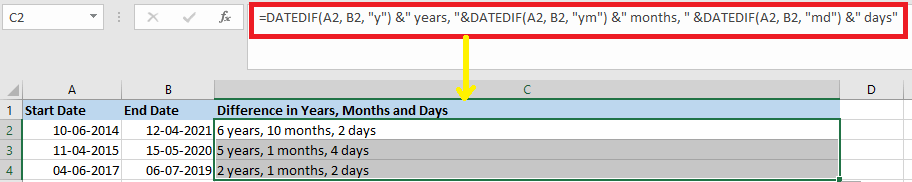 Excel Difference Between Two Dates