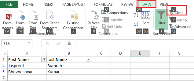 excel shortcut keys filter