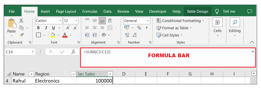 Excel Formula Bar