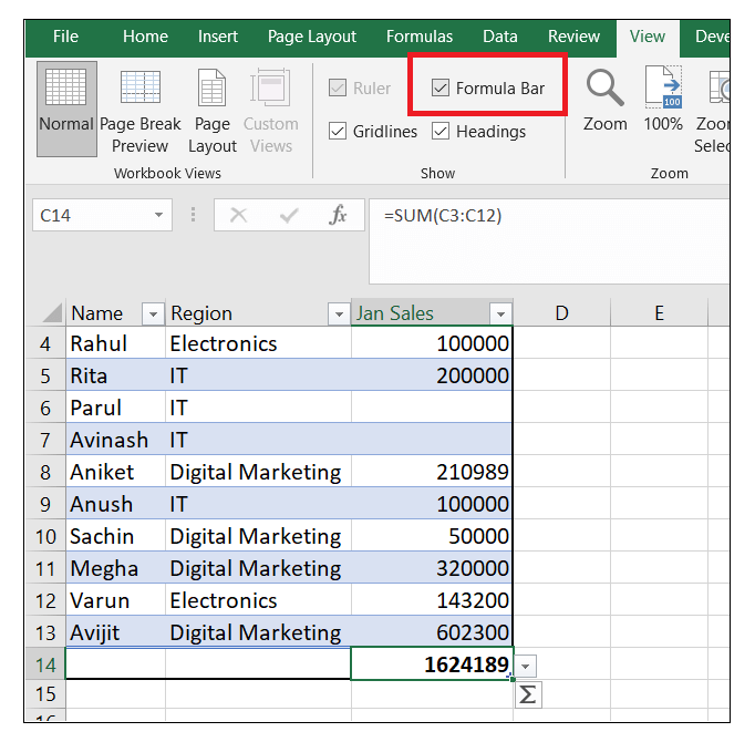 Excel Formula Bar