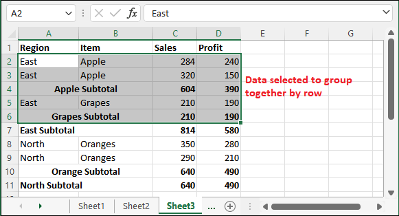 Excel group rows