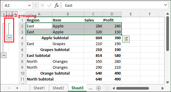 Excel group rows