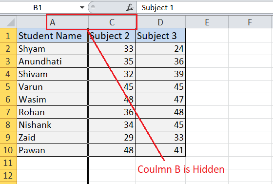 Excel Hide Shortcut