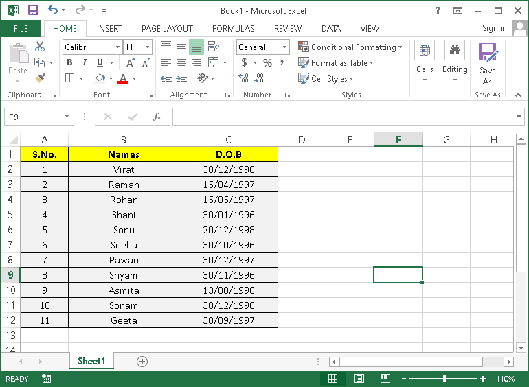 insert shortcut in excel