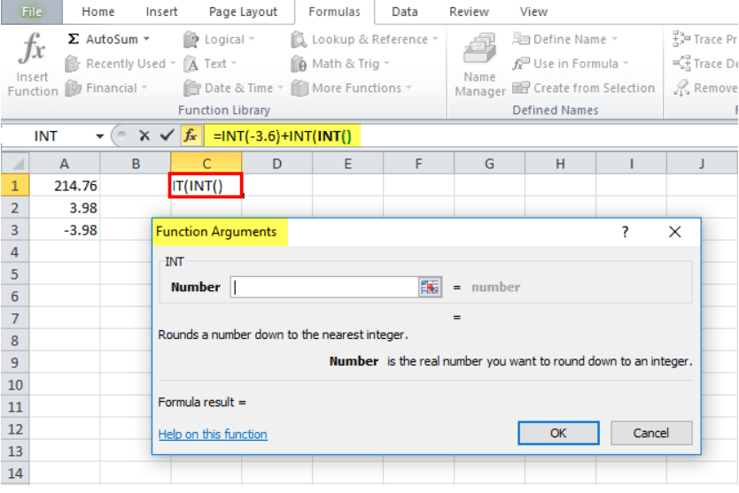 EXCEL INT FUNCTION