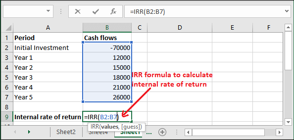 Excel IRR formula