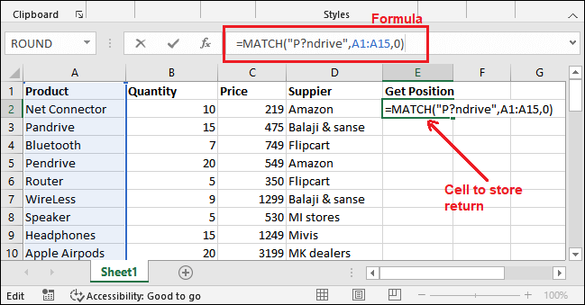 Excel match function