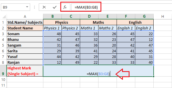 Excel MAX() Function