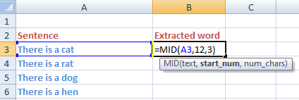 Excel mid function