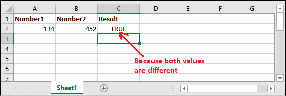 Excel not equal to operator