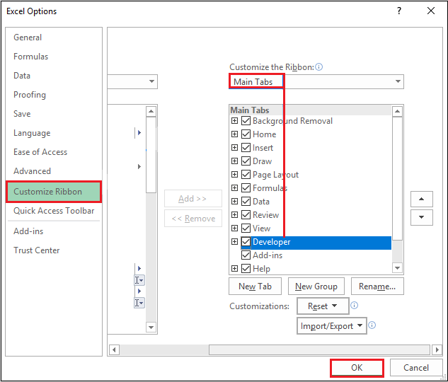 Ribbon and Tabs in Excel