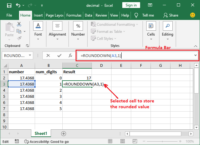 Excel round off formula