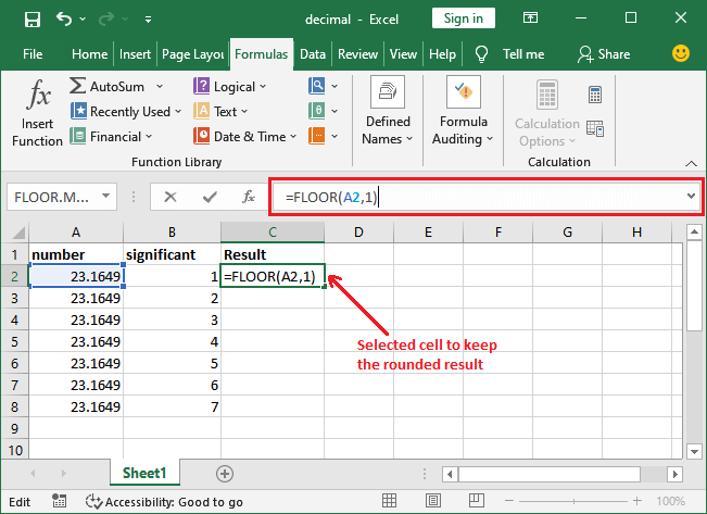 Excel round off formula