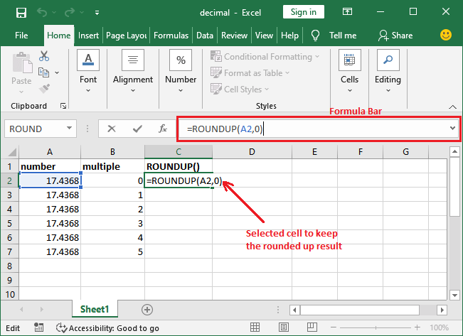 Excel round off formula