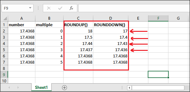 Excel round off formula