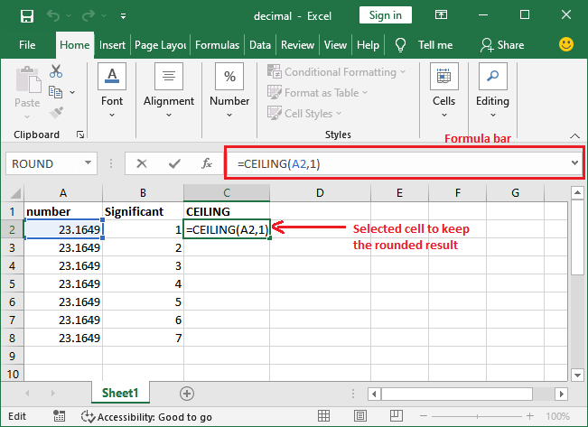 Excel round off formula