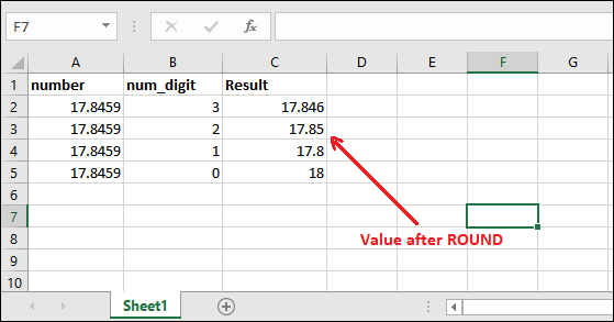 Excel round off formula