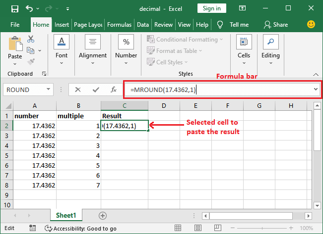 Excel round off formula