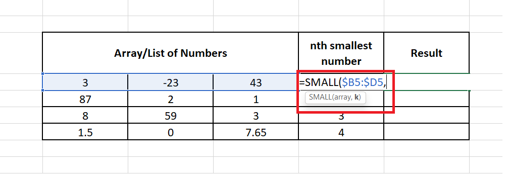 Excel Small Function