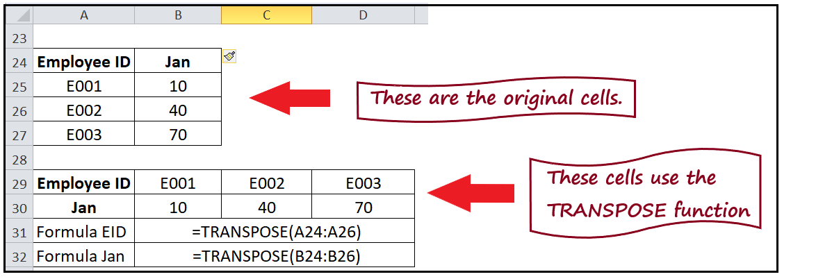 Excel Transpose Function
