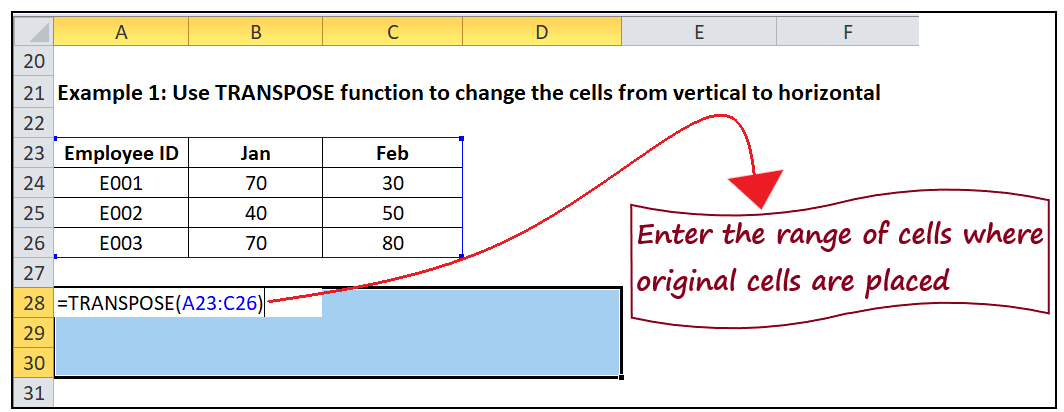 Excel Transpose Function