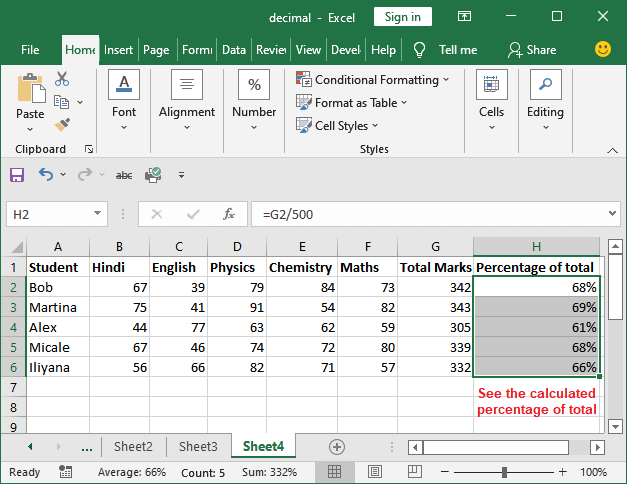 Formula for percentage of total in Excel