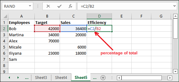 Formula for percentage of total in Excel