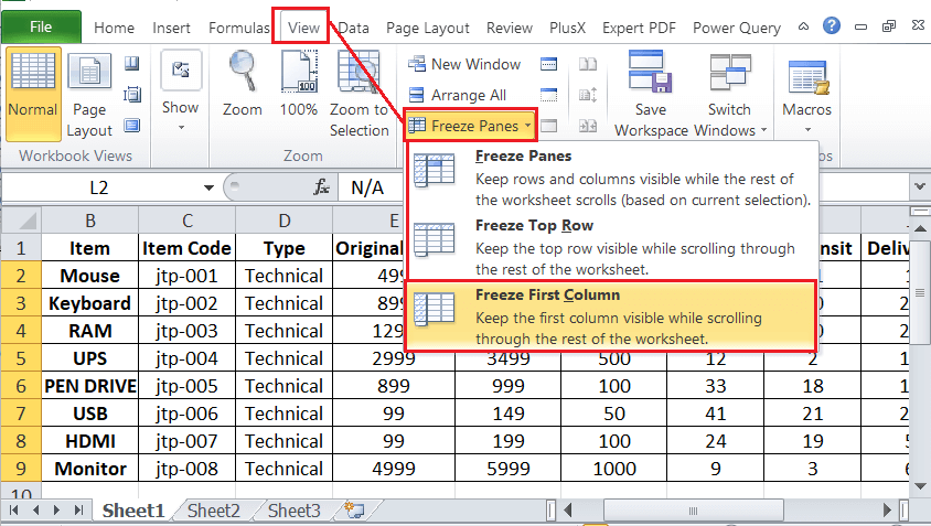 Freeze Columns in Excel