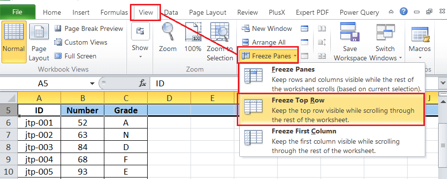 Freeze Rows in Excel