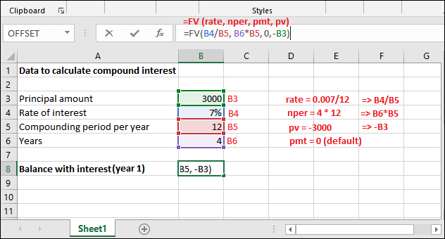 FV() function in Excel