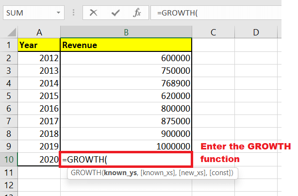 Growth Function in Excel