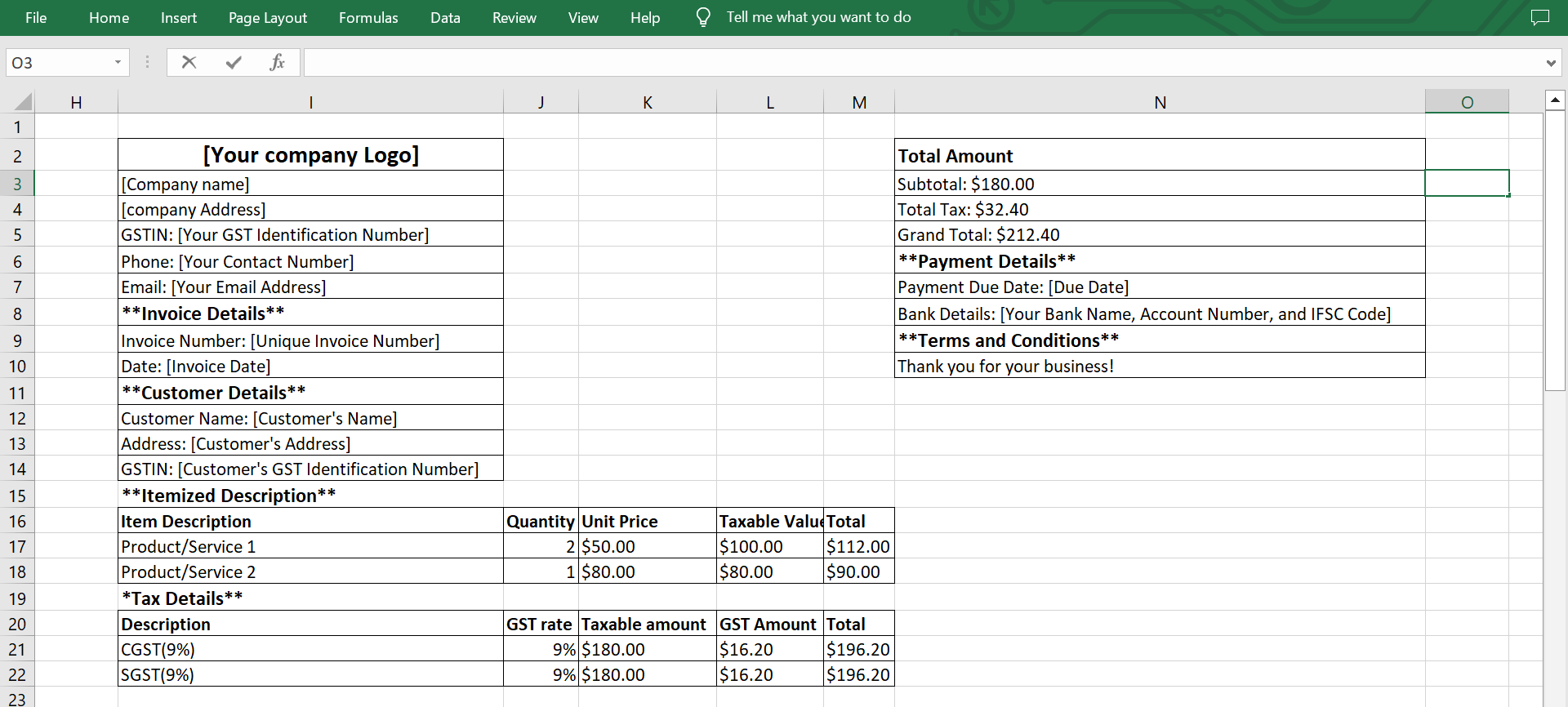 GST invoice format in excel
