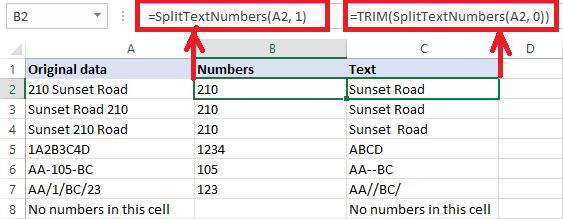 How can one remove text and leave numbers in Microsoft Excel or vice versa