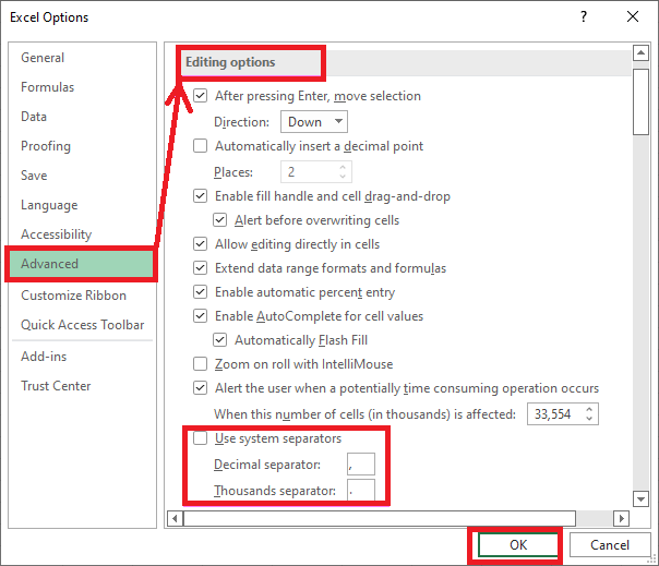 How can we change an Excel CSV delimiter to a comma or semicolon in Microsoft Excel?