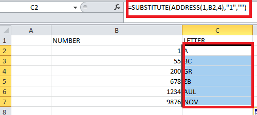 How can we convert column numbers to letters in Microsoft Excel?