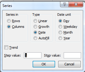 How do you auto-fill the sequence of dates in Excel?