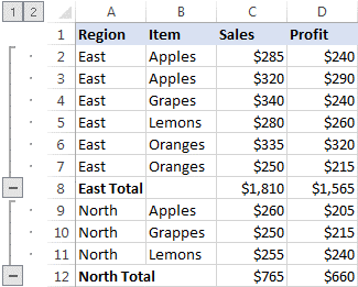 How one can group rows in Microsoft Excel to collapse and expand them?