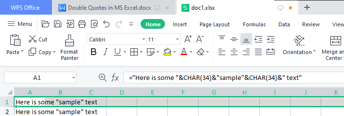 How to add Double Quotes in MS Excel