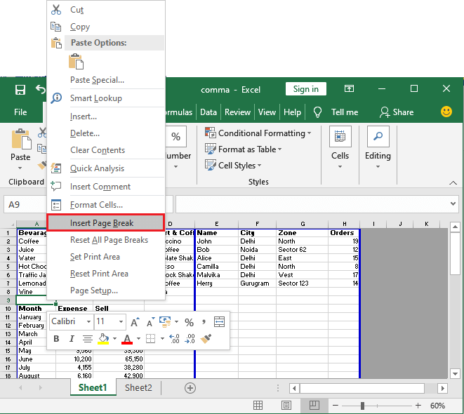 how-to-add-page-break-in-excel-javatpoint