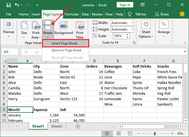 How To Insert A Scrolling Page Break In Excel